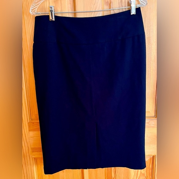 Worthington Stretch Navy Blue Pencil Skirt Lined Front Slit Pleats SZ 6 Preppy - Picture 1 of 12